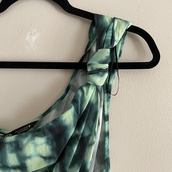 Zara Women S Green Tie Dye Printed Knot Hem Asymmetrical One Shoulder Top NWT - Picture 7 of 12